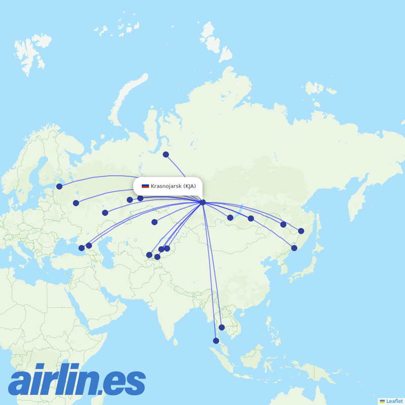 Aeroflot from Krasnoyarsk International Airport destination map