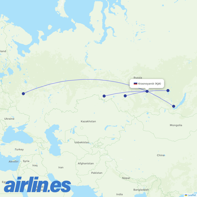 UTair from Krasnoyarsk International Airport destination map