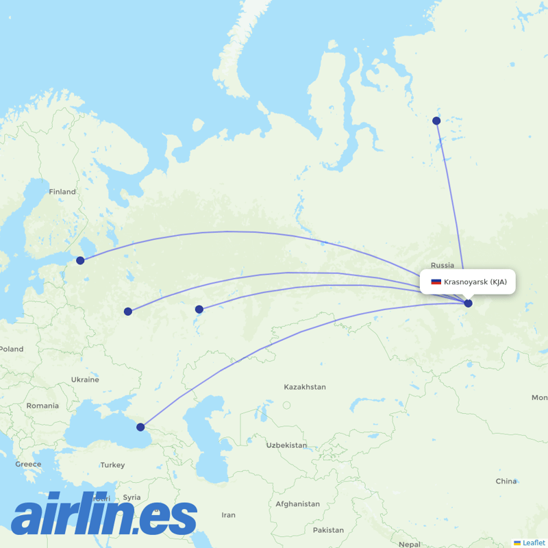 NordStar Airlines from Krasnoyarsk International Airport destination map