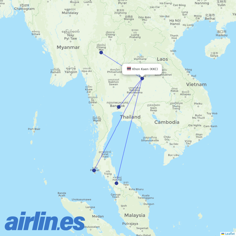 Thai AirAsia from Khon Kaen destination map