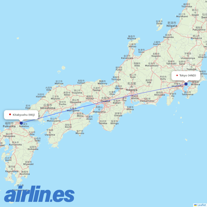 JAL from Kitakyushu destination map