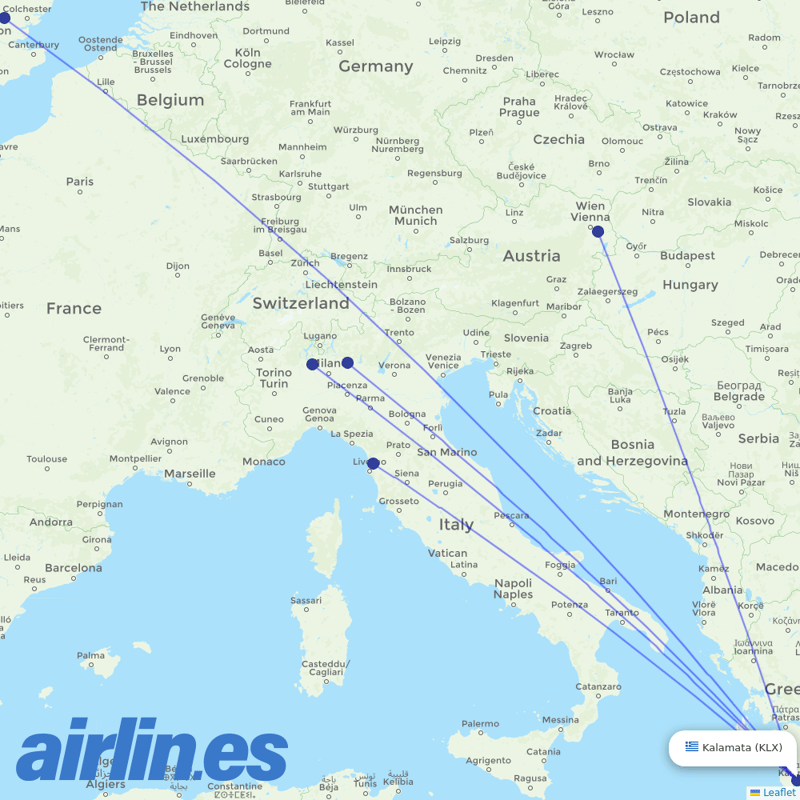 Ryanair from Kalamata destination map