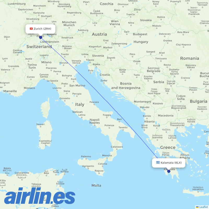 Edelweiss Air from Kalamata destination map