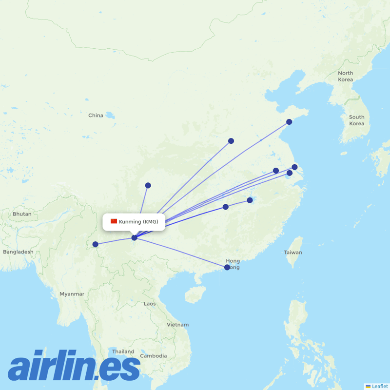 HongTu Airlines from Kunming Changshui International Airport destination map