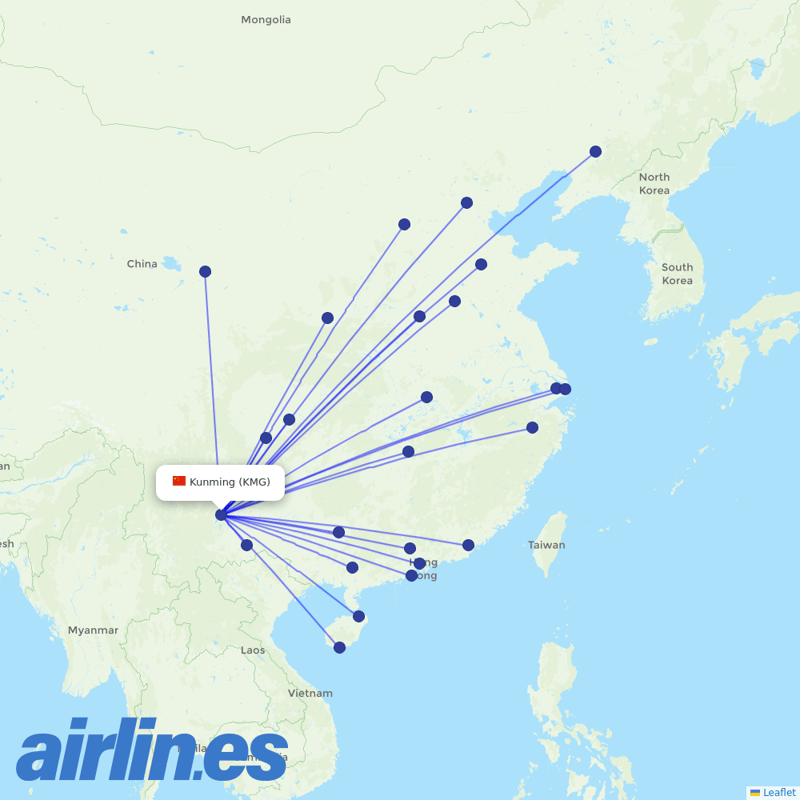 China Southern Airlines from Kunming Changshui International Airport destination map