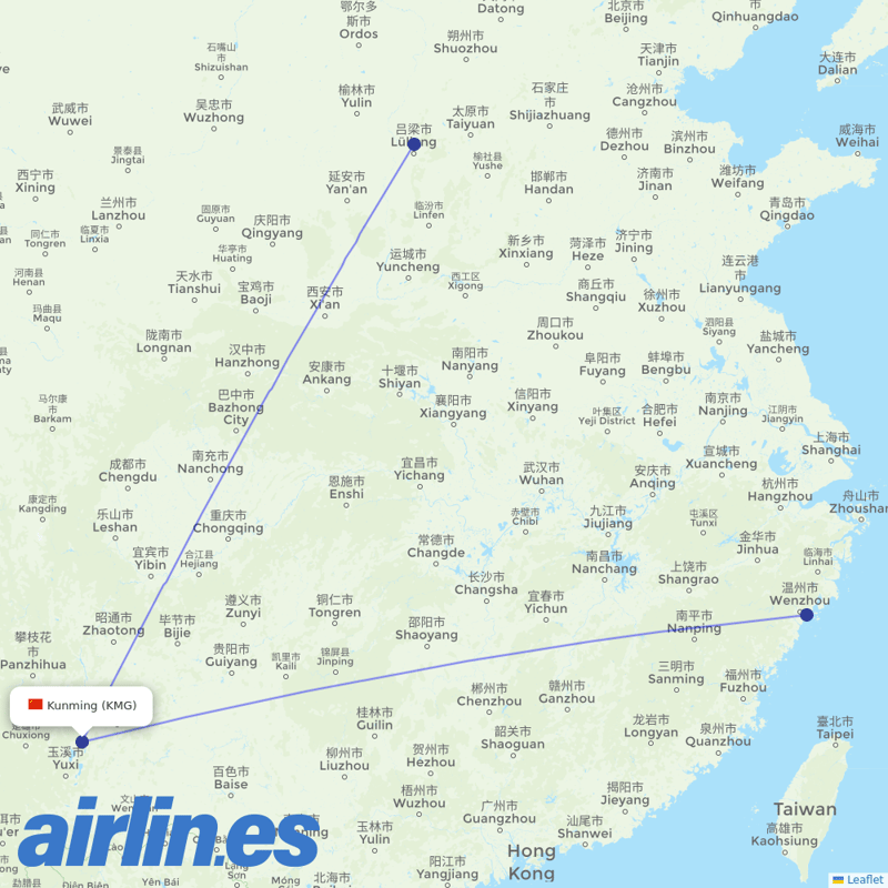 China United Airlines from Kunming Changshui International Airport destination map