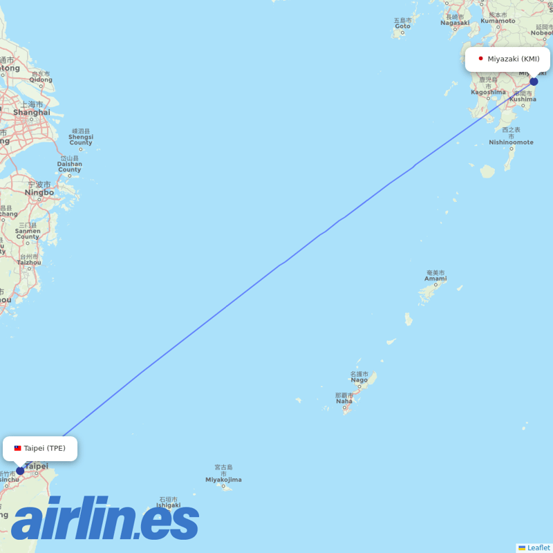 China Airlines from Miyazaki Airport destination map
