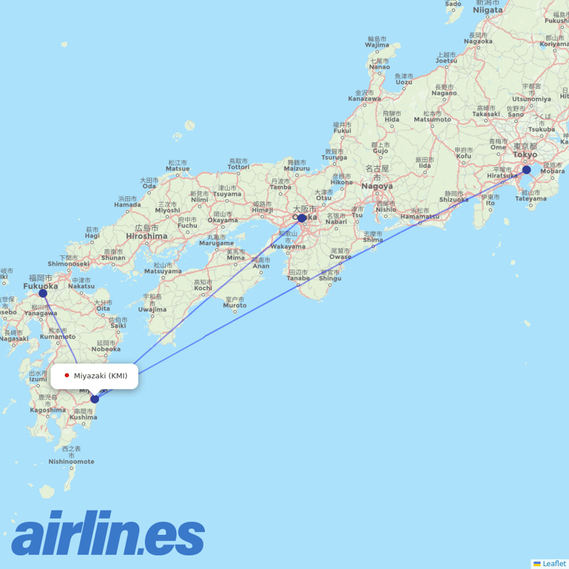 JAL from Miyazaki Airport destination map