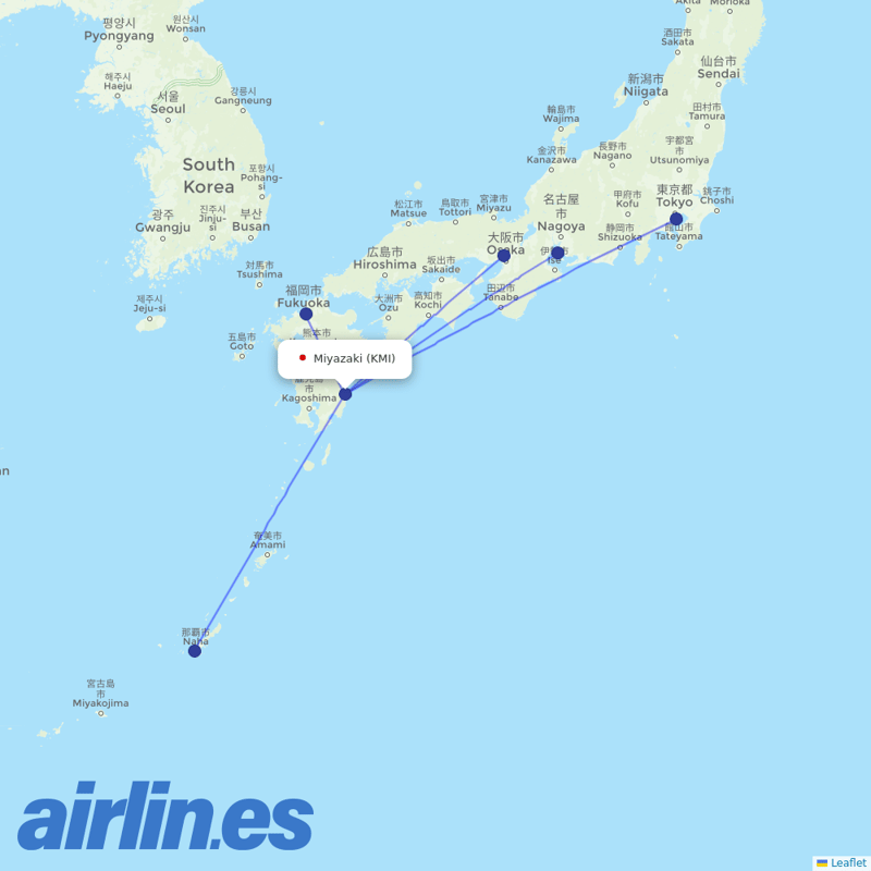 ANA from Miyazaki Airport destination map