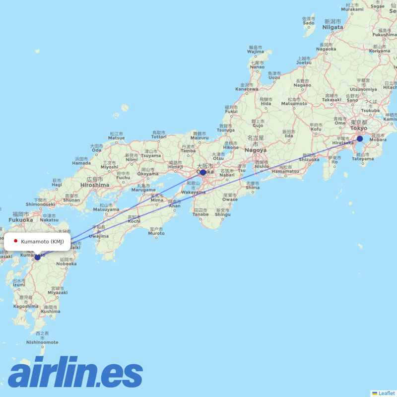 JAL from Kumamoto Airport destination map