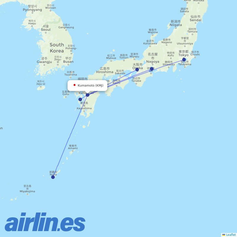 ANA from Kumamoto Airport destination map