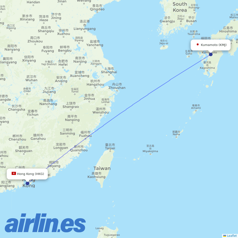 HK Express from Kumamoto Airport destination map