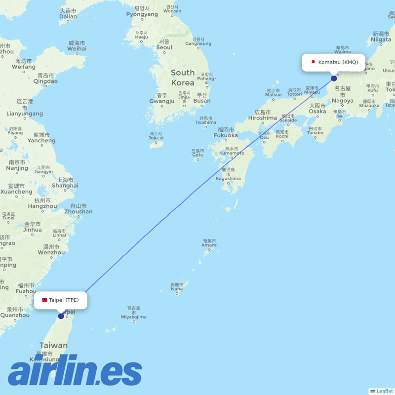 EVA Air from Komatsu Airport destination map