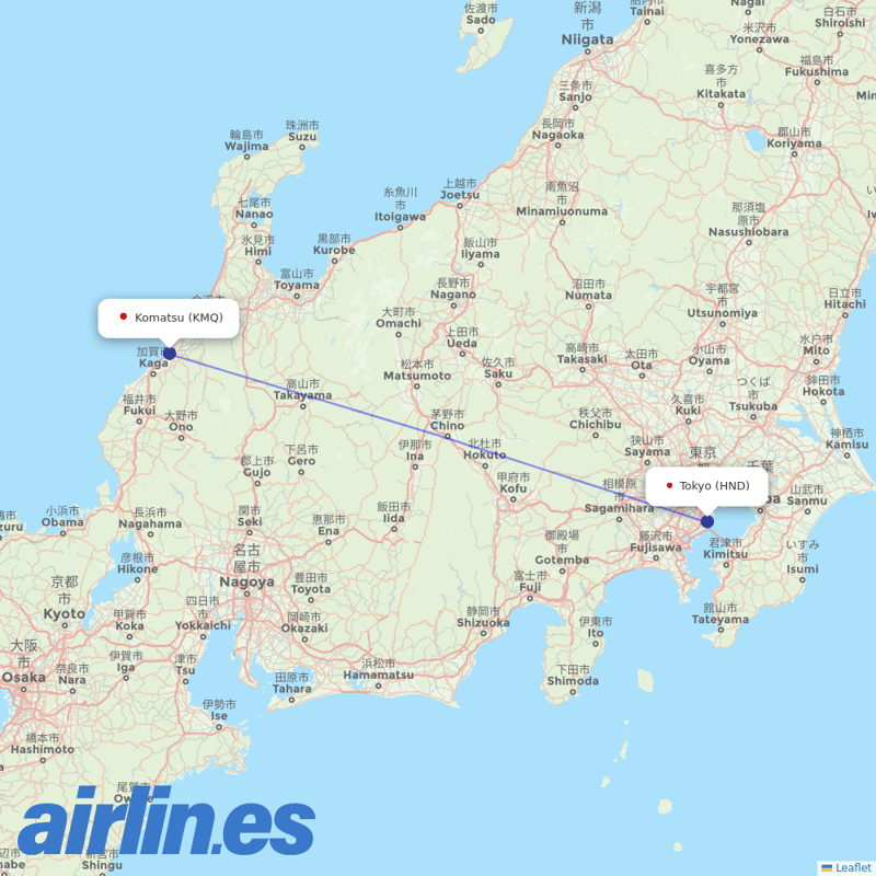JAL from Komatsu Airport destination map