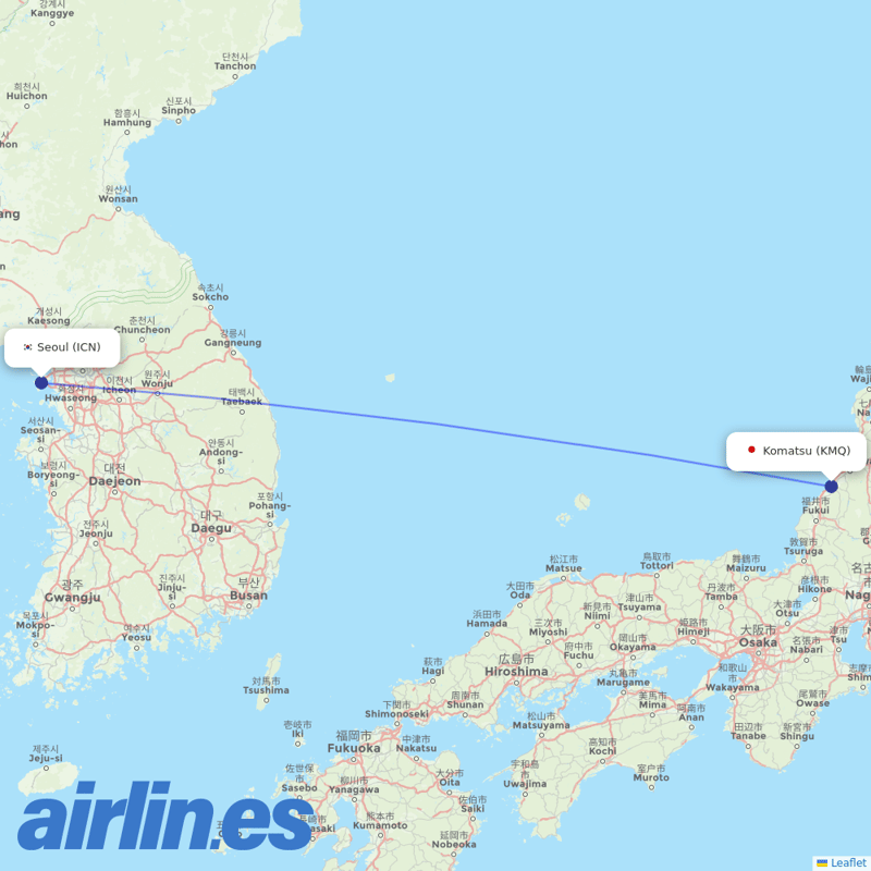Korean Air from Komatsu Airport destination map