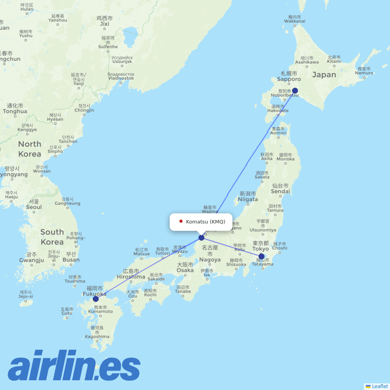 ANA from Komatsu Airport destination map