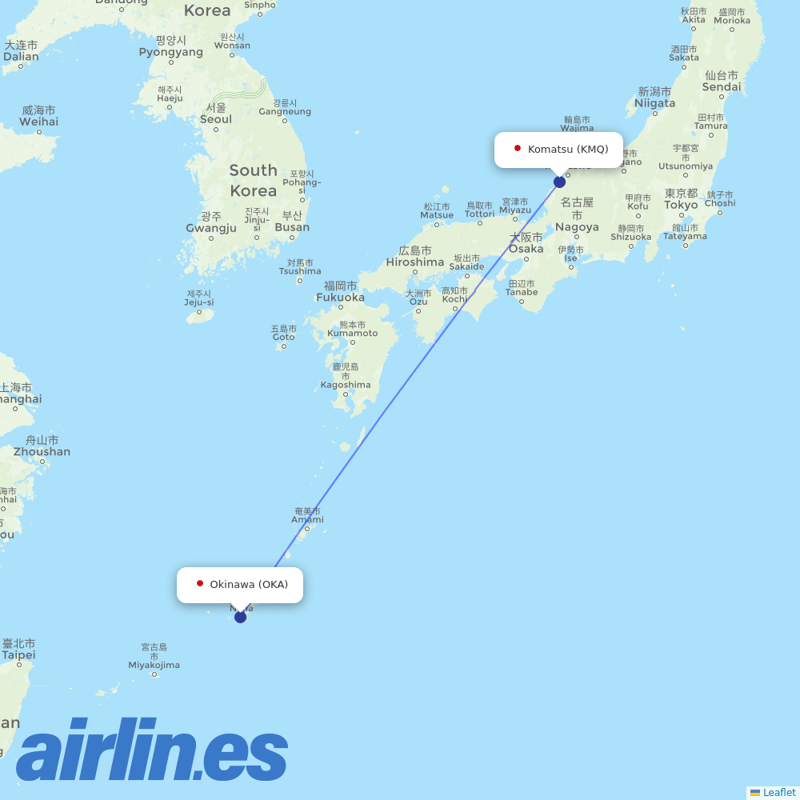Japan Transocean Air from Komatsu Airport destination map