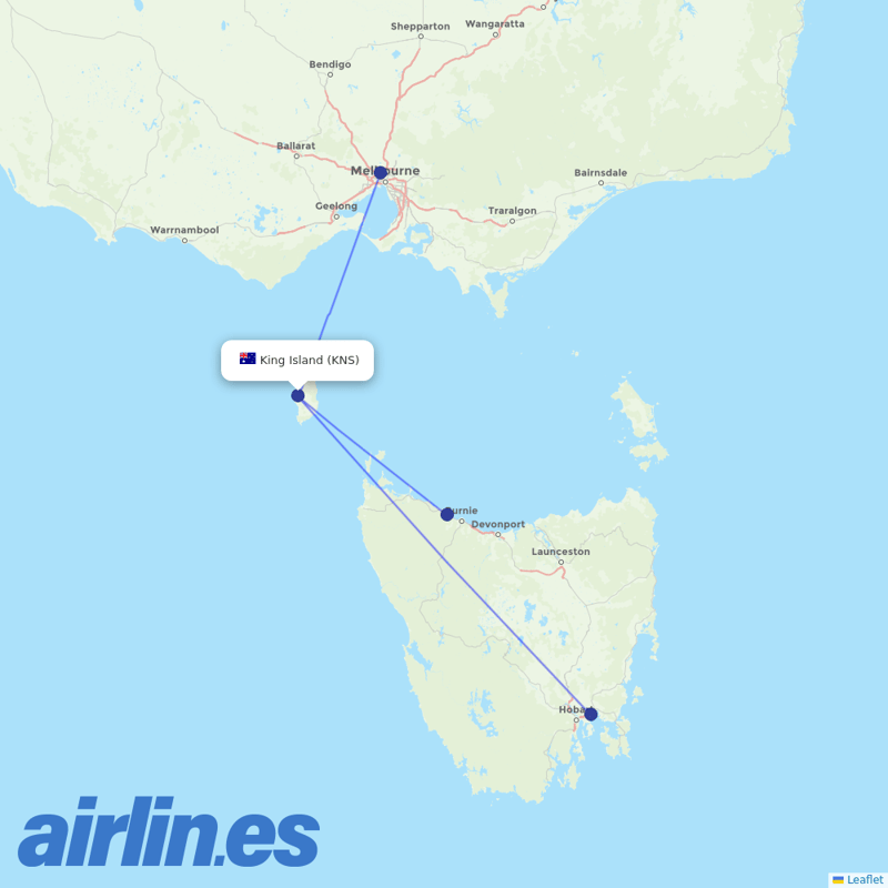 Sharp Airlines from King Island Airport destination map