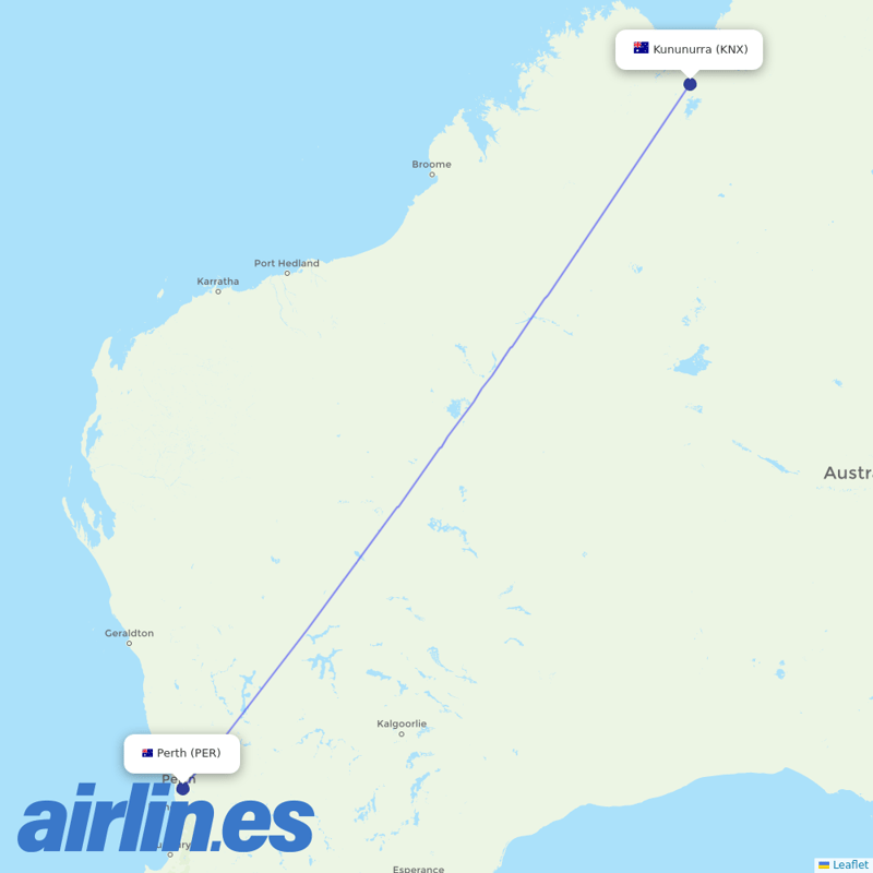 Virgin Australia from Kununurra destination map
