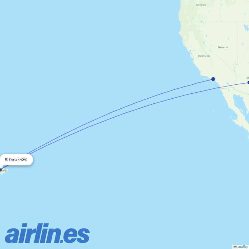 American Airlines from Kona destination map