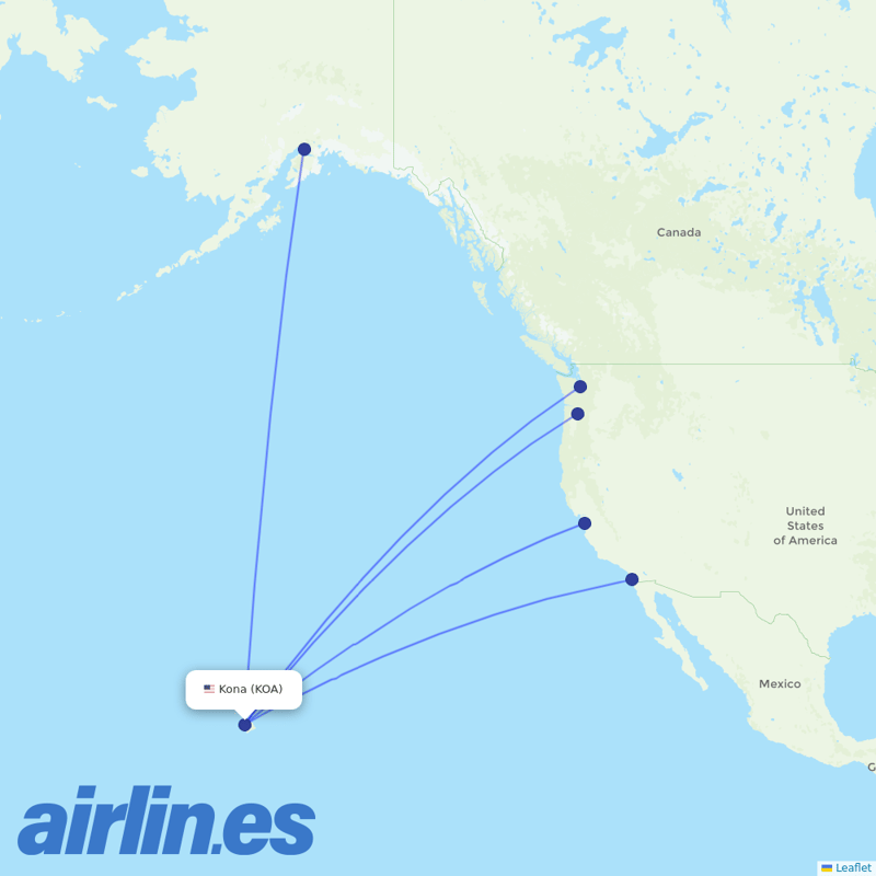 Alaska Airlines from Kona destination map