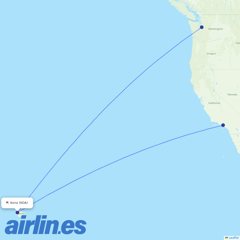 Delta Air Lines from Kona destination map