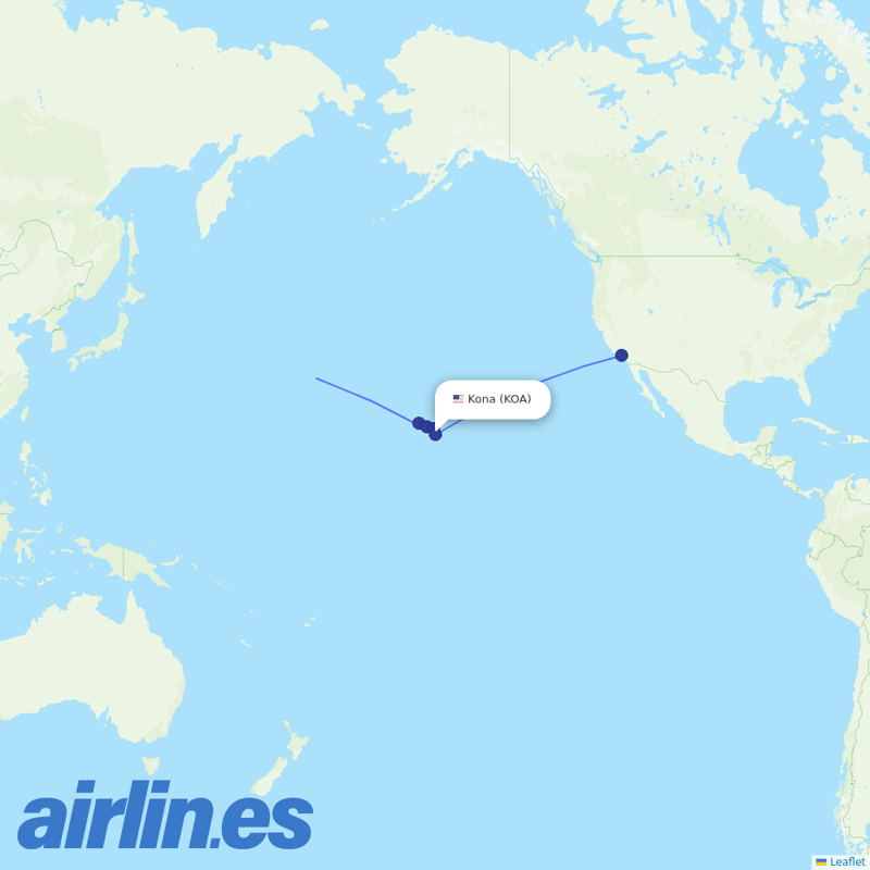 Hawaiian Airlines from Kona destination map