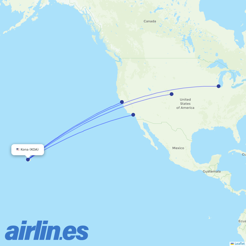 United Airlines from Kona destination map