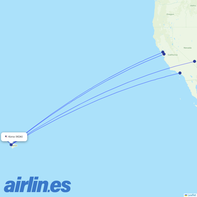 Southwest Airlines from Kona destination map