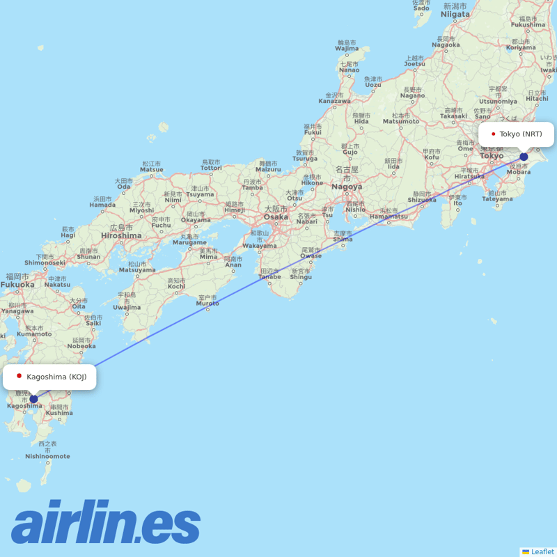 Jetstar Japan from Kagoshima Airport destination map