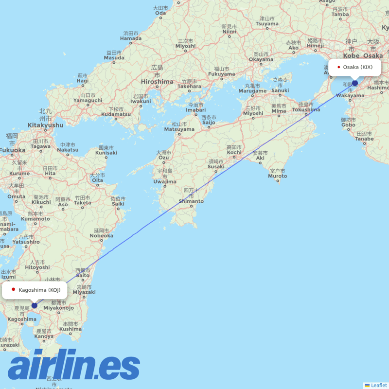 Peach Aviation from Kagoshima Airport destination map