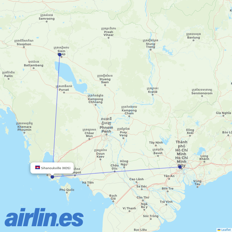 Cambodia Angkor Air from Sihanoukville destination map