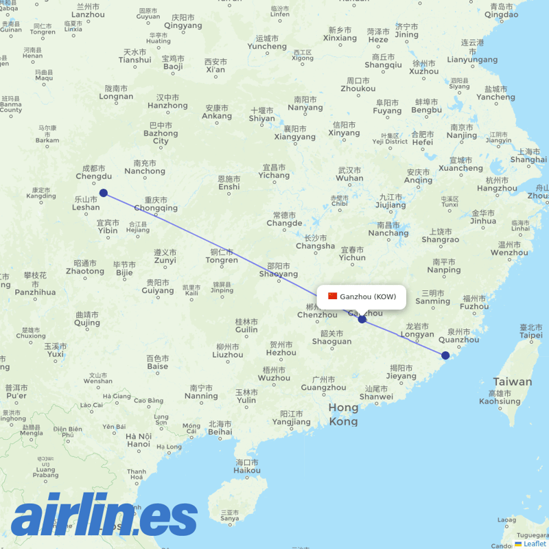 Sichuan Airlines from Ganzhou Airport destination map