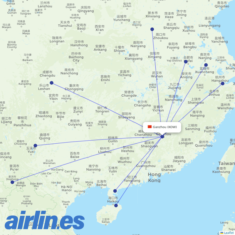 Lucky Air from Ganzhou Airport destination map