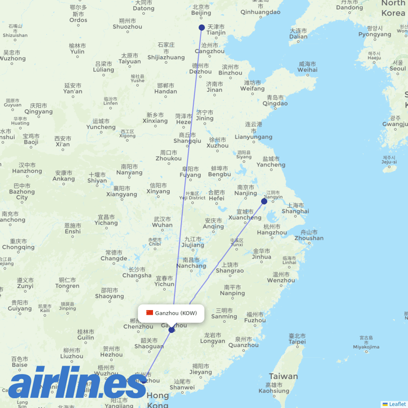 China Southern Airlines from Ganzhou Airport destination map
