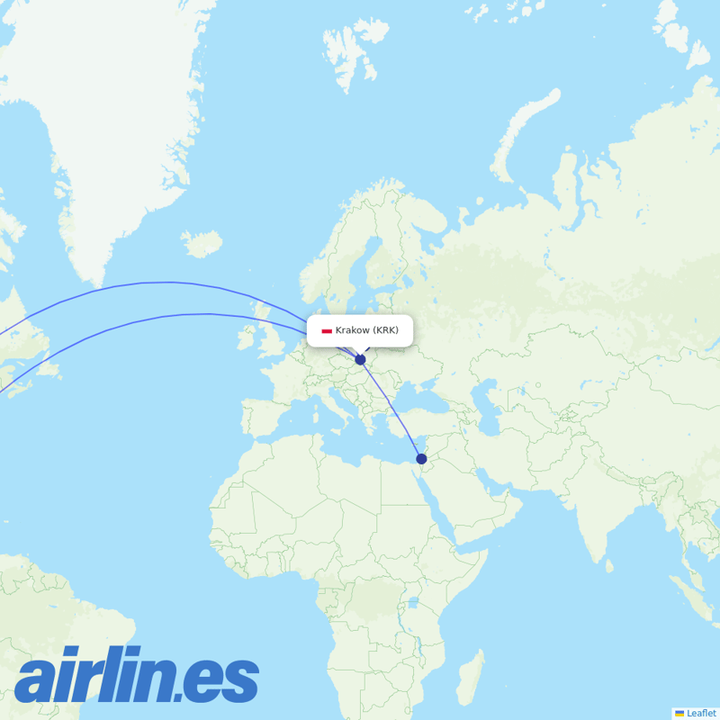 LOT - Polish Airlines from Kraków John Paul II International Airport destination map