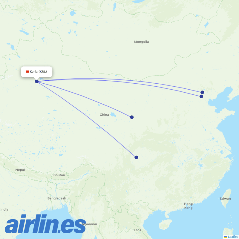 Air China from Korla Airport destination map