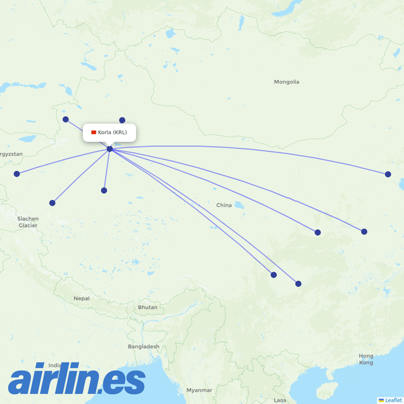 China Southern Airlines from Korla Airport destination map
