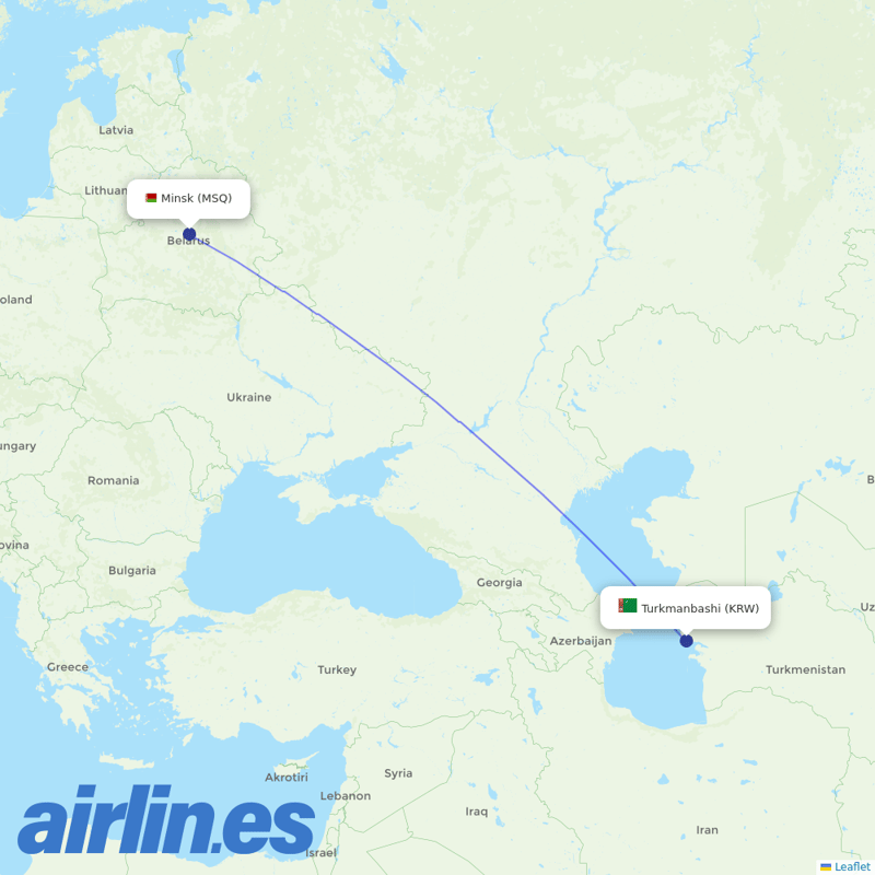 Belavia from Turkmenbashi Airport destination map