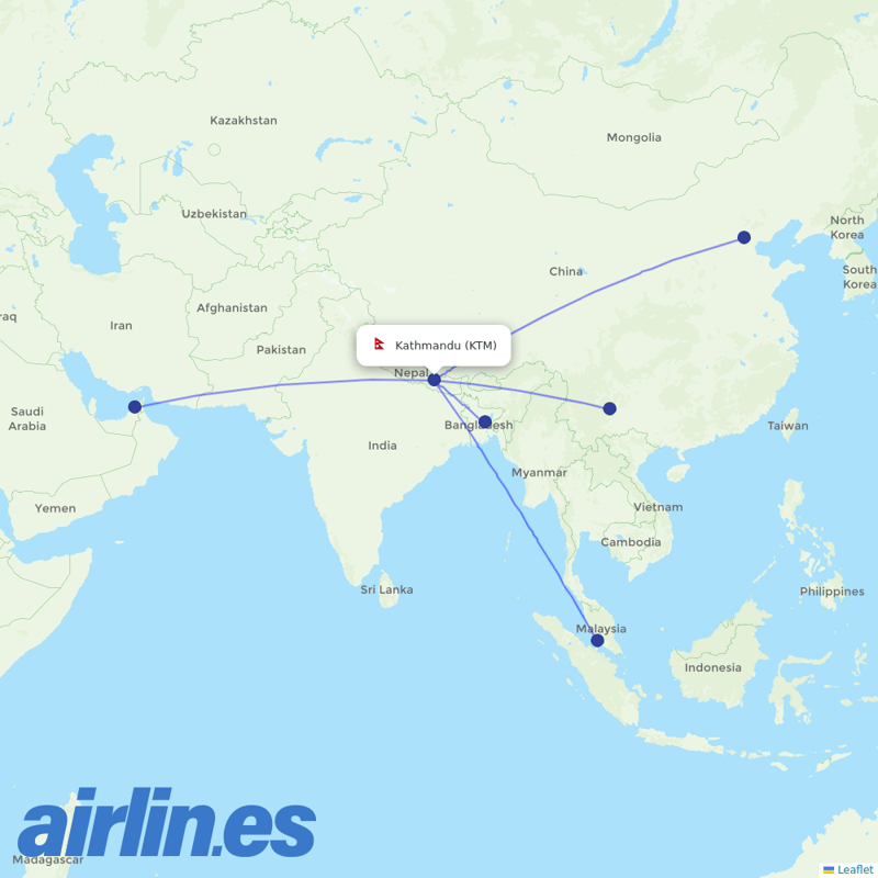 Himalaya Airlines from Tribhuvan International destination map