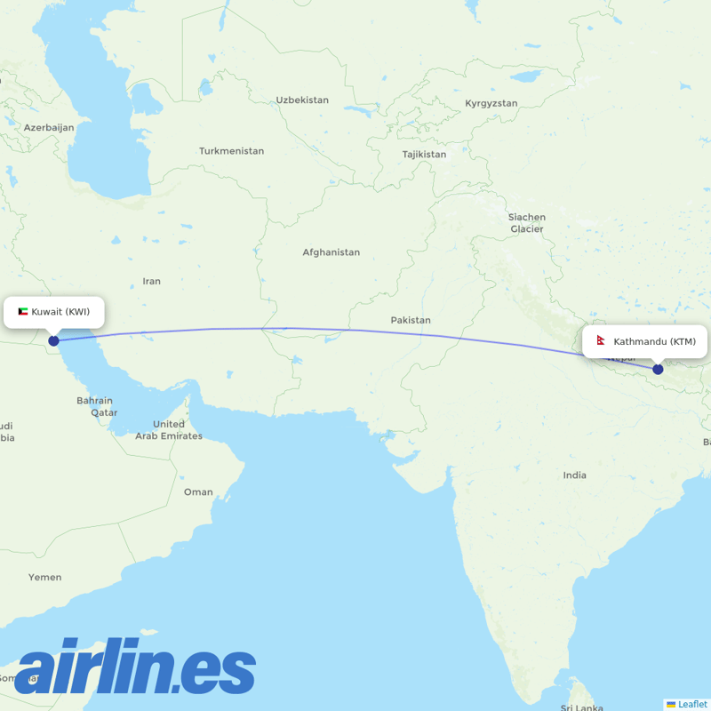 Jazeera Airways from Tribhuvan International destination map