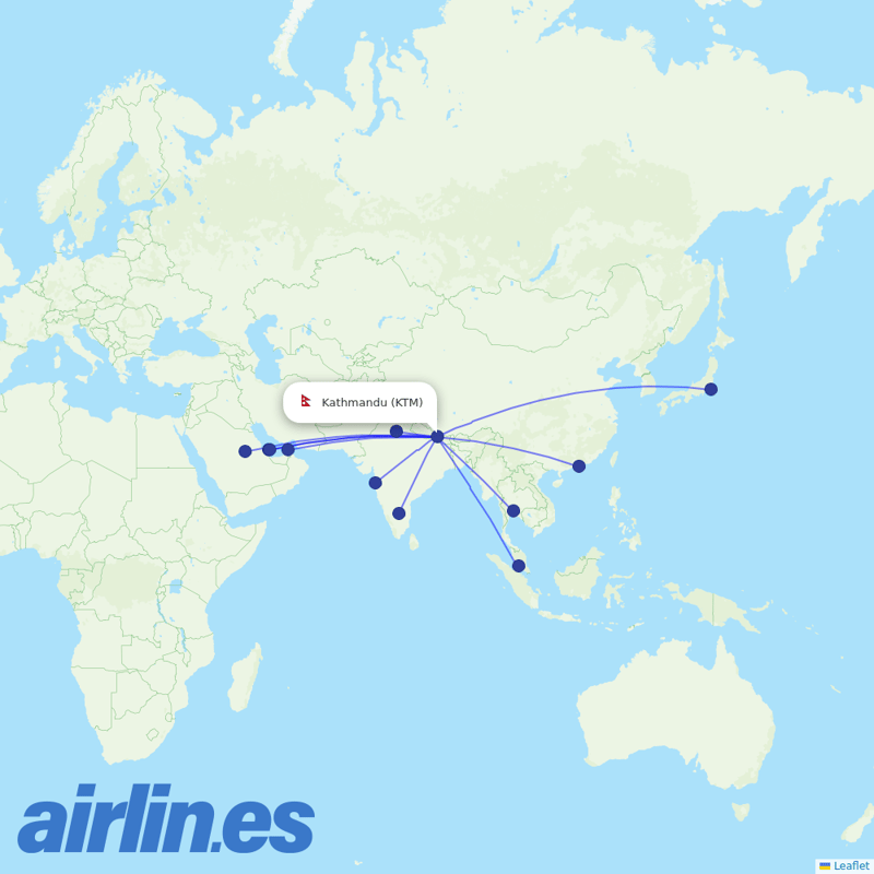 Nepal Airlines from Tribhuvan International destination map