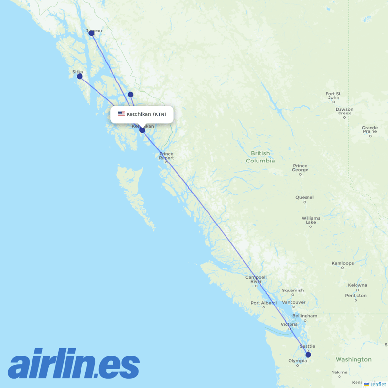 Alaska Airlines from Ketchikan International destination map