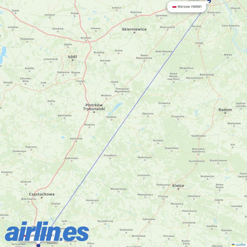 LOT - Polish Airlines from Katowice Airport destination map