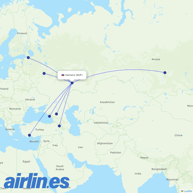 Aeroflot from Kurumoch destination map