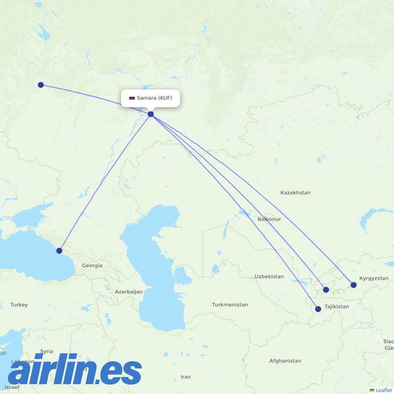 Ural Airlines from Kurumoch destination map
