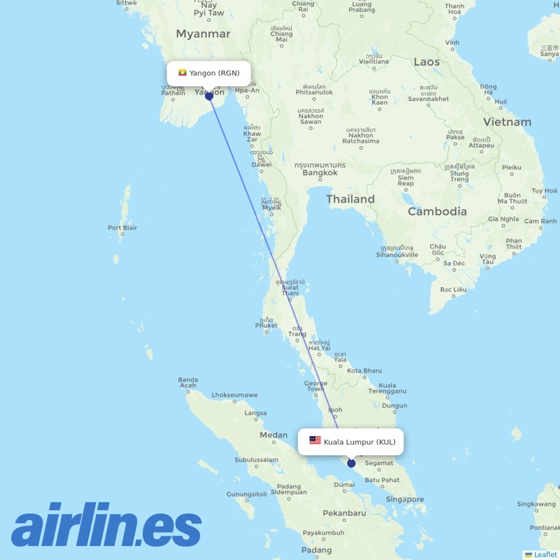Myanmar Airways International from Kuala Lumpur International Airport destination map