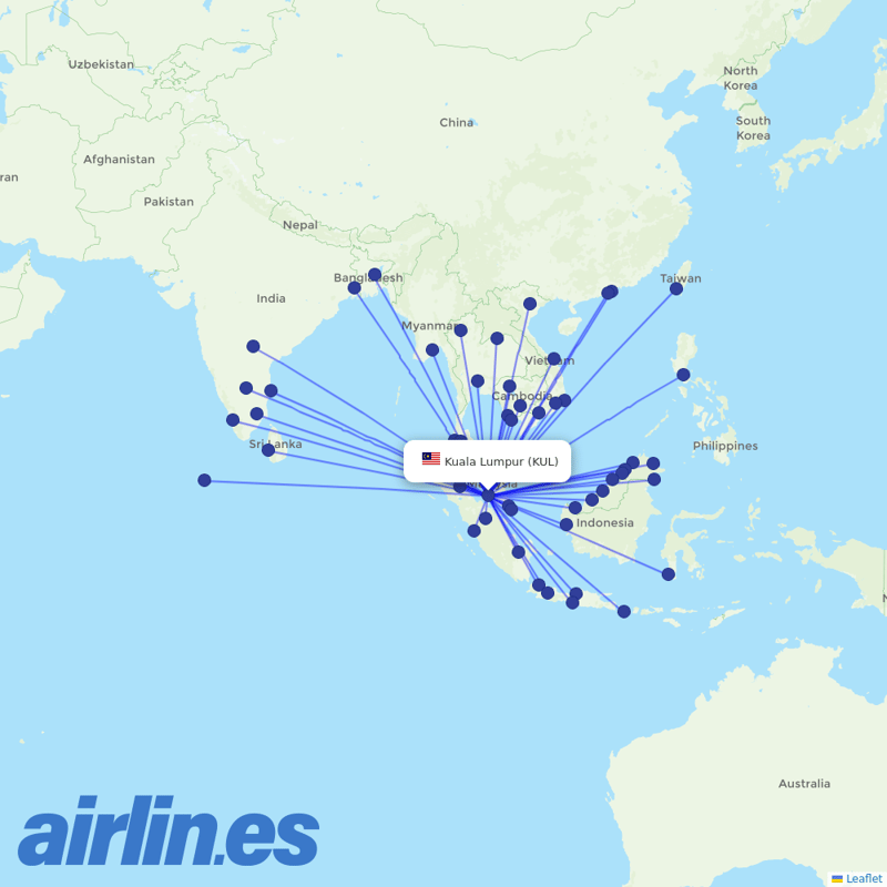 AirAsia from Kuala Lumpur International Airport destination map