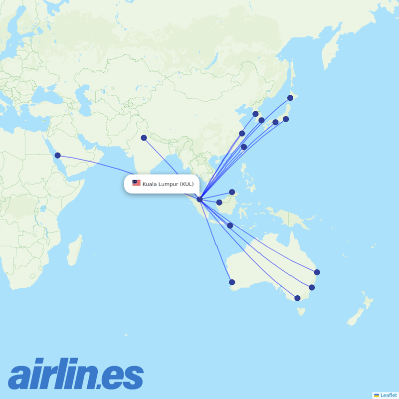 AirAsia X from Kuala Lumpur International Airport destination map