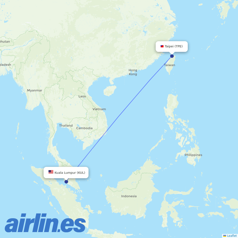 Starlux Airlines from Kuala Lumpur International Airport destination map